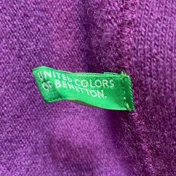 United Colour Of Bentton Fitted Lambswool Purple Button Down Cardigan - Picture 6 of 11